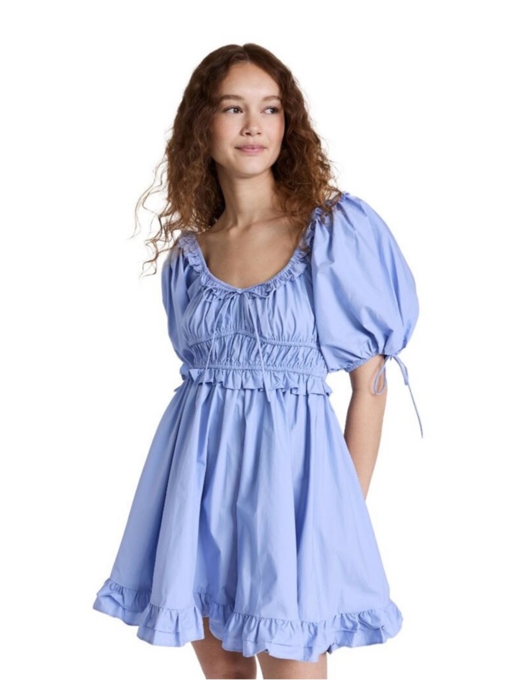 En Saison Light Blue Puff Sleeve Mini Dress